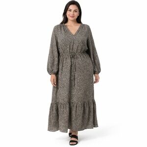 A New Day Leopard Print Balloon Sleeve Tie Waist Dress XXL Maxi NWT